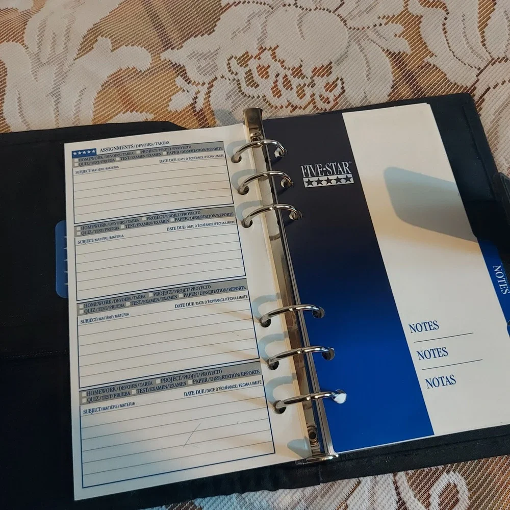 Mead Five Star Black Fabric 6-Ring Personal Organizer Planner Binder 8x6